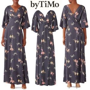 byTiMO Vintage Maxi Dress Gray Floral Romantic Victorian Wedding Boho Coquette L